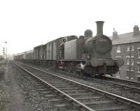 Ex-Caledonian 0-6-0T 56167 shunting near Scotstoun West station on 9 August 1957. The sturdy <I>Dock Tank</I> was a resident of Dawsholm shed at that time. [Ref query 2334]<br><br>[G H Robin collection by courtesy of the Mitchell Library, Glasgow 09/08/1957]