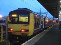 Northern Rail ex-West Yorkshire Metro owned 321901 stands in north end bay platform 6 at Doncaster on 13 January. The unit was about to head for Leeds with the 07.56 all stations service. [See image 32034]<br><br>[David Pesterfield 13/01/2015]