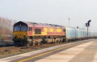 66076 brings a very long car train into the station sidings at Didcot on 22 January 2015.<br><br>[Peter Todd 22/10/2015]