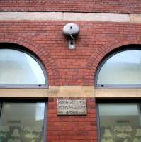 One of the original firebells from the former High Street Goods station, retained along with the brick facade and now a feature on the north wall of the new buildings on Duke Street [see image 9115].<br><br>[Colin McDonald 27/01/2015]