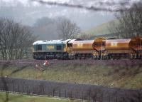 66614 at the head of the ballast train at the site of Bowland Station on 3 February.<br><br>[Bill Roberton 03/02/2015]