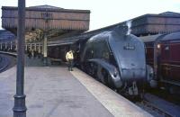 A4 Pacific 60024 <I>Kingfisher</I> awaits its scheduled departure time at Aberdeen on 19 August 1965 with the Glasgow <I>'Postal'</I>.<br><br>[John Robin 19/08/1965]