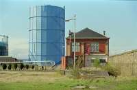 Granton Gasworks station from the south in 1999. Three gasholders still stood at that time, the easternmost of which dominates the view.<br><br>[Ewan Crawford //1999]