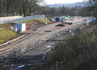 Still plenty to do. Sunday morning at Tweedbank terminus on 8 February 2015, with track now running into platforms 1 and 2. Work continues on various items around the site.<br><br>[John Furnevel 08/02/2015]