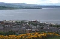 MV <i>'Pioneer'</i> about to depart from Gourock Pier in 1991. Helensburgh is in the far background, the Bay Hotel is to the left of the station and the CalMac headquarters is to the right.<br><br>[Ewan Crawford //1991]