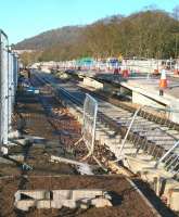 Looking north towards Galashiels from the terminus at Tweedbank on 8 February 2015.<br><br>[John Furnevel 08/02/2015]