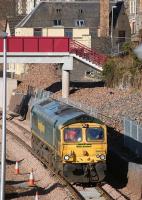 66619 seen passing the new Buckholmside footbridge at Galashiels on 10 February 2015. <br><br>[Bill Roberton 10/02/2015]