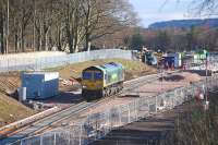 Freightliner 66619 leaves Tweedbank on 10 February 2015 [see image 50310]<br><br>[Bill Roberton 10/02/2015]