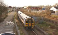 A York - Blackpool North service has just passed through Kirkham station non-stop as it heads west on 2 February 2015.<br><br>[John McIntyre 02/02/2015]