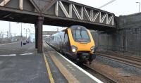 CrossCountry Voyager 221122 working a Glasgow Central service about to run through Carstairs on 11 February 2015. <br><br>[Ken Browne 11/02/2015]