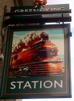 If you've seen an American streamlined steam locomotive like this at Bury St Edmunds, you might have had one sherbet too many. Makes a nice pub sign, though!<br><br>[Ken Strachan 06/08/2014]