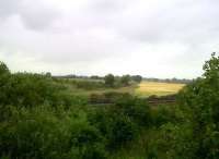 Looking West from a convenient layby on the A6 North of Bedford across the Midland Main Line, the remains of the Bedford and Northampton Railway's line to Northampton can be clearly seen as a curved boundary between fields in the background. I would love to see this line reopened - especially a new station at the wonderfully named Newton Blossomville - but fear it would not serve any strategic purpose. Olney may be choked with traffic in rush hour, but most of the drivers seem to be heading for Milton Keynes, not Bedford.<br><br>[Ken Strachan 23/07/2011]