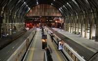 Late evening view over platforms 1 - 4 at King's Cross on 10th February 2015.<br><br>[Colin McDonald 10/02/2015]