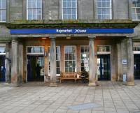 The front (east) entrance to Haymarket through the original 1842 E&G station frontage, photographed on the afternoon of 18 February 2015. Hard to believe it's two sides of the same building... [see image 50433] <br><br>[John Furnevel 18/02/2015]