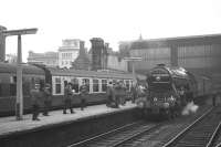 <h4><a href='/locations/C/Carlisle'>Carlisle</a></h4><p><small><a href='/companies/C/Caledonian_Railway'>Caledonian Railway</a></small></p><p>Preserved A3 Pacific 4472 <I>Flying Scotsman</I> at Carlisle on 26 October 1968. The locomotive had arrived earlier with the 0750 ex-Liverpool Lime Street RCTS <I>Moorlands</I> railtour.  39/132</p><p>26/10/1968<br><small><a href='/contributors/K_A_Gray'>K A Gray</a></small></p>