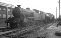 Gresley V3 tank 67628 stands at the head of a line of locomotives at Gateshead in June 1963.<br><br>[K A Gray 08/06/1963]