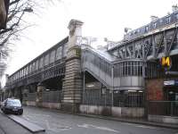 La Chapelle is one of the elevated stations along Paris Metro Line 2, which runs between Nation and Porte Dauphine, and is seen in this view looking east along the north side of the station in February 2015.<br><br>[David Pesterfield 26/02/2015]