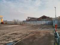 The former Camperdown level crossing, Dundee, on February 15 2015, looking south from the A92. The crossing was closed after the Port of Dundee confirmed access was no longer required. [See image 5947]<br><br>[Adrian Coward 15/02/2015]