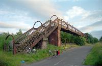 This long footbridge crossed the lines approaching Rothesay Dock in Clydebank. The view looks south towards the Clyde in 1998. [See image 10346 for a photograph taken from this bridge]<br><br>[Ewan Crawford //1998]