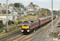 47746 <I>Chris Fudge 29.7.70 - 22.6.10</I>, fresh from its naming that day, brings a Brush Type 4 Fund private charter back towards Carnforth following a day trip to Stratford-on-Avon via Tamworth. 47746 was previously owned by the BT4F but is now part of the West Coast Railways fleet.<br><br>[Mark Bartlett 02/03/2015]