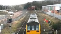 Pacers alive and well(?) at Hexham on 10 March 2015 as Northern unit 142067 departs from platform 2 forming the 1245 Hexham to Nunthorpe service.<br><br>[Brian Smith 10/03/2015]