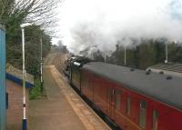 The southbound <I>'Cumbrian Coast Express'</I> passes through Dalston on 14 March behind Royal Scot 46115 <I>Scots Guardsman</I>. <br><br>[Brian Smith 14/03/2015]