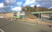 The pedestrian ramp to the Northbound platform at the new Bermuda Park station taking shape on 3 March 2015 The tarmac path adjacent to the former canal [see image 31054] has now been re-opened.<br><br>[Ken Strachan 03/03/2015]