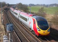 The 11.40 Glasgow Central - London Euston heads away from the former Silvermuir East Jct on 19 March.<br><br>[Bill Roberton 19/03/2015]