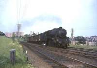 One of Kingmoor shed's Black 5 4-6-0s no 44899 heads south past Busby Junction on 29 May 1964 with a <I>'Radio Times'</I> van train. [See image 44312] <br><br>[John Robin 29/05/1964]