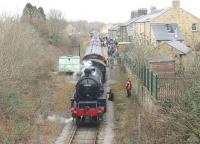 K1 62005 is serviced and watered during a stopover during the <I>Wensleydale and Durham Coast</I> railtour at Leyburn on 21 March 2015. The K1 had taken the train to Redmire but was now on the rear, as 61994 was leading the special on its way back to Northallerton.  <br><br>[Mark Bartlett 21/03/2015]