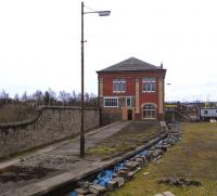 Gasworks station from the north in March 2015. That lamppost will not have been lit in decades. I don't know what that platform was used for. Passenger trains used the other platform with trains passing through the building though that's no longer obvious since the arches were bricked up.<br>
<br><br>[David Panton 19/03/2015]