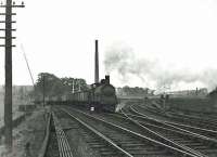 Caley <I>Jumbo</I> 0-6-0 57341 labours past Bellshaugh Junction with an eastbound freight on 22 September 1959. [Ref query 6530]<br><br>[G H Robin collection by courtesy of the Mitchell Library, Glasgow 22/09/1959]