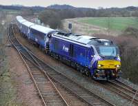 68006 <I>Daring</I> in ScotRail livery passes Inverkeithing East Junction with the 17.08 Edinburgh - Fife - Edinburgh commuter train on 2 April. [68007 has received similar treatment.]<br><br>[Bill Roberton 02/04/2015]