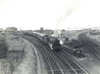 45007 leaving Fairlie Pier on 5 July 1959 with an express to St Enoch.<br><br>[G H Robin collection by courtesy of the Mitchell Library, Glasgow 05/07/1959]