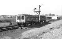 A Gloucester twin unit of class 100 heads towards Edinburgh with a stopping service from Fife, probably the 14:45 departure from Cowdenbeath. The location is just south of Dalmeny Junction and the line to Winchburgh Junction is visible in the left background. The date is thought to be April 1972.<br><br>[Bill Jamieson /04/1972]