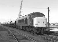 46029 with a trainload of pipes in Leith South yard in March 1981. <br><br>[Bill Roberton 09/03/1981]