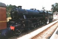 Derby Works 1944 built Stanier Black 5 4806 at Carrog Station in August 1997, getting ready to depart for Llangollen. The locomotive carries its original LMS livery and number. Like BR Standard 4MT 76079 this loco has since been bought by, and moved to, the North Yorkshire Moors Railway, where, as at April 2015, it is undergoing a major overhaul. <br><br>[David Pesterfield 06/08/1997]