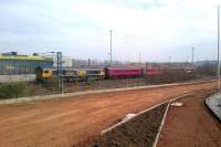 GBRf 66743 with empty stock at Millerhill on 10 April 2015.<br><br>[John Yellowlees 10/04/2015]