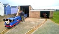 Refuelling time, on the St Annes miniature railway, for the <I>Western</I> outline locomotive that has been the principal motive power since arriving here new in 1973. The driver was praising this Severn-Lamb machine that has covered over 300,000 miles since delivery with only routine maintenance.<br><br>[Mark Bartlett 13/04/2015]