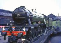 4472 <I>Flying Scotsman</I> on the turntable at Ferryhill during its 4 hour stopover in Aberdeen on 16 May 1964. The A3 had arrived in the city from Edinburgh with the Queens College RTS <I>'Flying Scotsman Railtour'</I>.<br><br>[John Robin 16/05/1964]