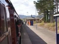 A railtour from Chester to Whitby calls at Battersby on 13 April 2015. This is not only the end of the token section from Nunthorpe and the start of the token section to Glaisdale, it is also where the train changes direction. The view is west along the platform with the train crew returning one token and obtaining the next before proceeding.<br><br>[John McIntyre 13/04/2015]