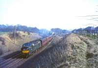 EE Type 4 D378 passes Kennishead on 7 March 1964 with a Glasgow - Carlisle stopping train. <br><br>[John Robin 07/03/1964]