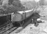 An afternoon Glasgow Queen St to Edinburgh Waverley push-pull working hurries past Winchburgh Junction with what appears to be class 27 No. 5400 leading. The reporting number is in error as the working timetable for the period specified that 1P should have been displayed, although I seem to remember that '1000' was normal in both directions. Thought to have been taken in April 1972<br><br>[Bill Jamieson /04/1972]