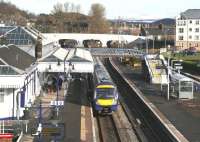 The 0919 Glasgow Queen Street - Alloa arrives at Stirling platform 6 on 1 April 2015.<br><br>[John Furnevel 01/04/2015]