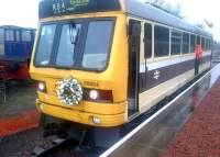 The WRHA centre at Whitrope on 3 May 2015. The railbus is carrying a wreath in memory of Roy Perkins, former chairman of the association.<br><br>[John Yellowlees 03/05/2015]