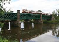 The 1141 Alloa - Glasgow Queen Street crosses the Forth Viaduct on the approach to Stirling station on 12 June 2008. Passenger services on the reopened Stirling - Alloa line had commenced a month earlier.<br><br>[John Furnevel 12/06/2008]