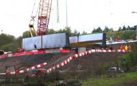 View south west at the first sections of the new Bargeddie railway viaduct which have now been brought to the site and are currently (11th May 2015) being welded together.<br><br>[Colin McDonald 11/05/2015]