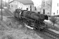 DB Class 50 2-10-0 No. 050 674 comes off shed at Kirchenlaibach early on a Sunday afternoon in August 1974. Kirchenlaibach is a junction station to the south-east of Bayreuth in northern Bavaria at the intersection of the Weiden - Bayreuth and Nuernberg - Marktredwitz (-Cheb) lines. In 1974 it still had a substantial allocation of class 50s for local freight work, but this being a Sunday it seems more likely that its next duty will be a local passenger working.<br><br>[Bill Jamieson 25/08/1974]