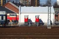 A pair of strange little diesel shunters at Turku, Finland, in March 2015. As far as I can discover, these are Trr Class, drive is B (0-4-0), top speed about 15 mph. All seem out of use.<br><br>[Colin Miller 17/03/2015]