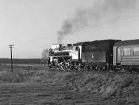 PKP 2-6-2 No. Ol49-81 reflects the late afternoon sun as it pulls away from Chwalim  with the 15:52 Wolsztyn - Sulechow on 7 October 1990. The rear three-quarter view hides the fact that the Ol49 is only hauling two coaches, a load well within the capabilities of what is a powerful type with a good turn of speed.<br><br>[Bill Jamieson 07/10/1990]